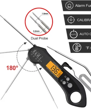 2-in-1 Digitale BBQ Thermometer – Dual Probe Kernthermometer voor Barbecue, Keuken & Vlees – Inclusief Batterij