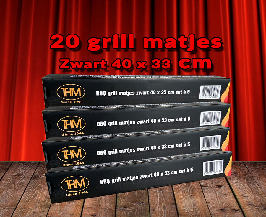 THM BBQ grill matjes zwart 40 x 33 cm – set van 20 stuks voor barbecue