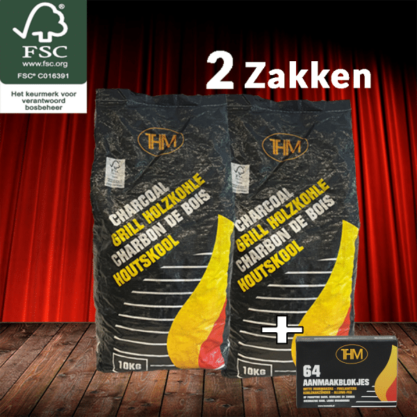 2 zakken 2x 10 kg houtskool van THM