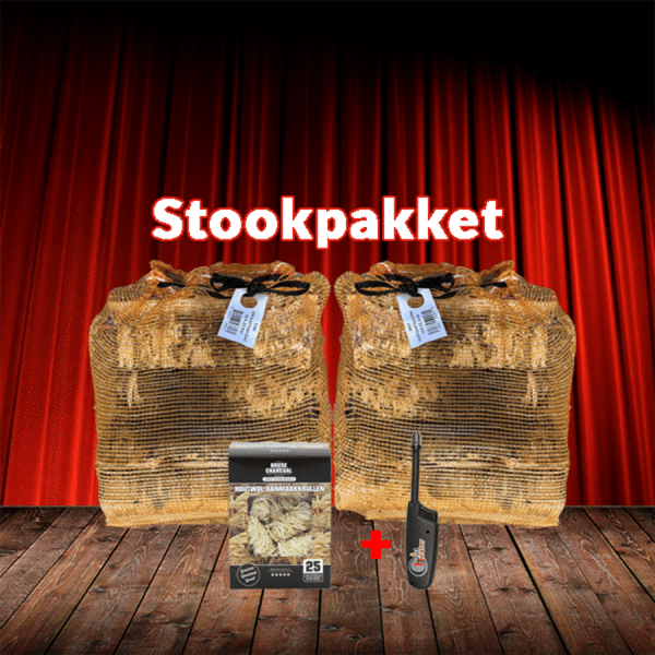 Stookpakket 2 x 22L ovengedroogd haardhout + Doosje 25 krullen met uittrekbare BBQ aansteker