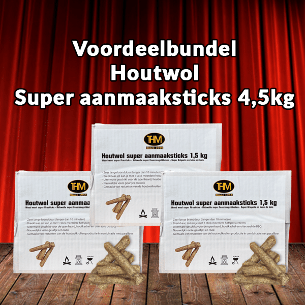 Voordeel bundel Super aanmaaksticks - van geperste houtwol - 4,5kg (Brandduur minimaal 8 minuten per stick!)