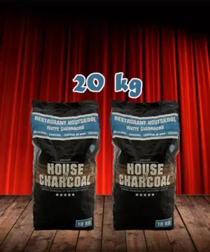 House of Charcoal Restaurant Houtskool White Quebracho 20 kg – voordeelverpakking 2×10 kg met lange brandduur, hoge hitte en minimale rook voor BBQ en grill.