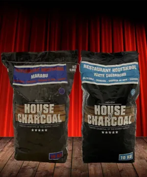 House of Charcoal White Quebracho & Marabu houtskool bundel 20 kg – twee premium restaurantkwaliteit houtskoolsoorten voor BBQ, grill en smoker, lange brandduur en hoge hitte.