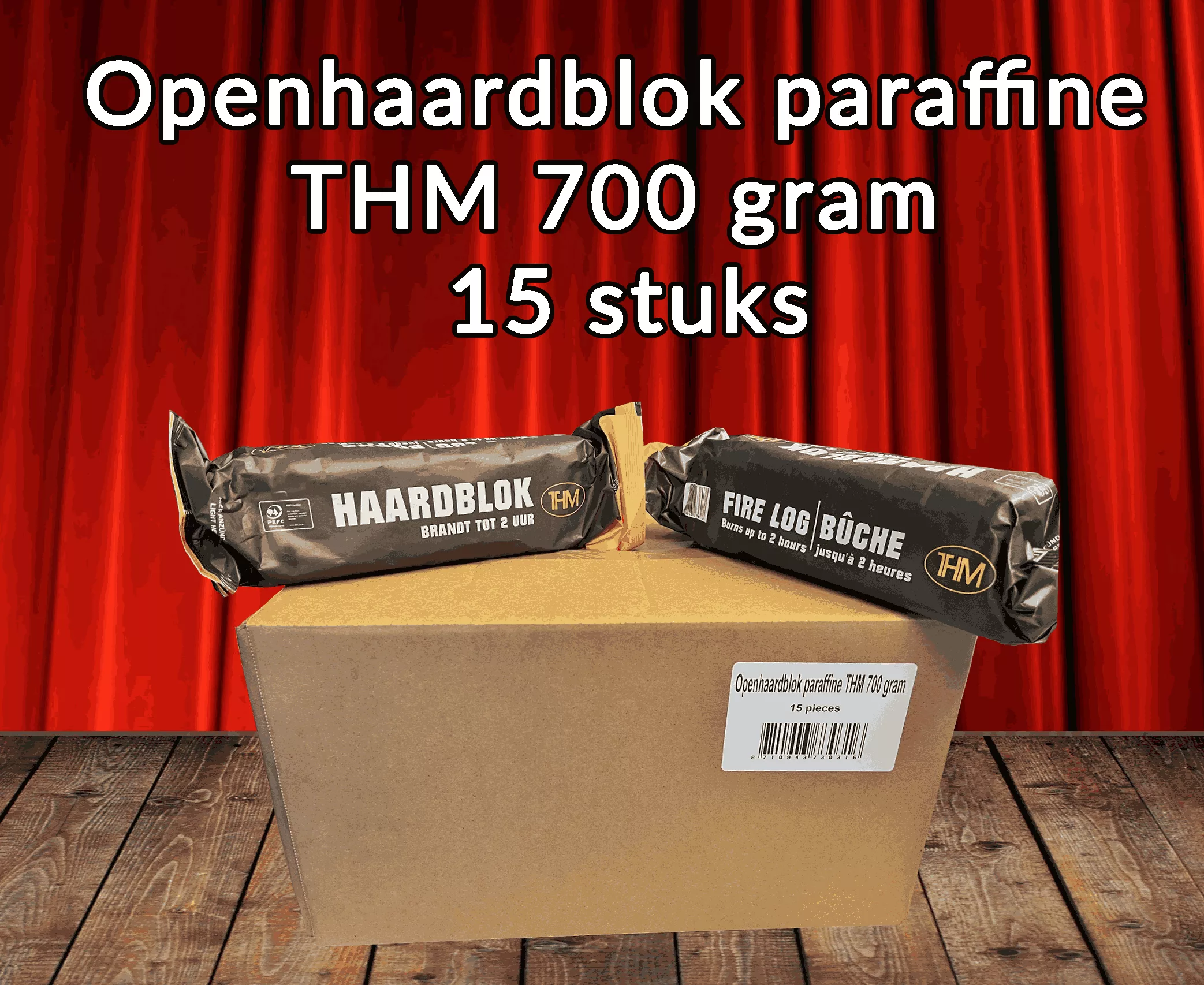 THM Openhaardblokken Paraffine – 15 stuks – 700g per blok – Brandduur 1,5-2 uur