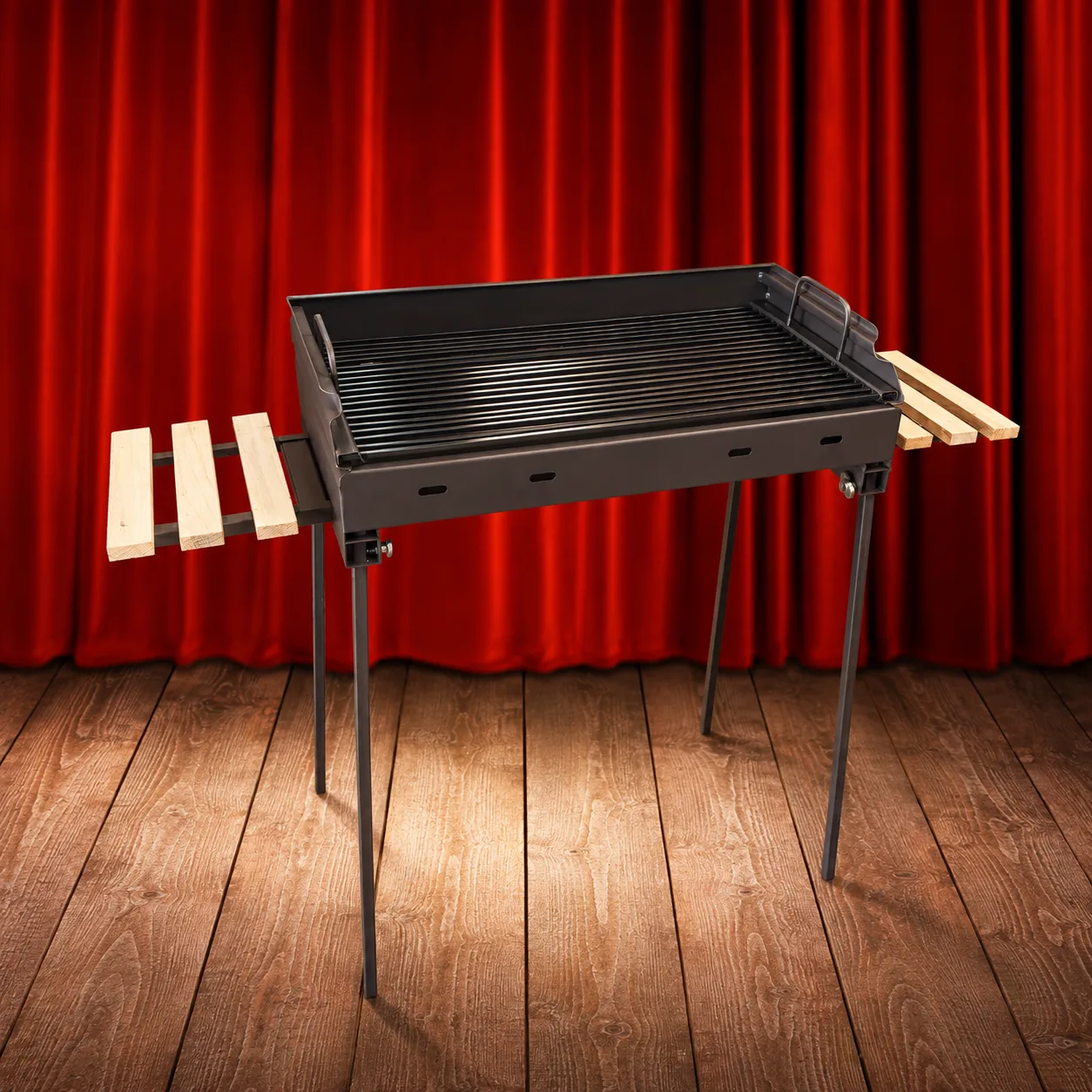 House of Charcoal Grill Standard L houtskoolbarbecue met houten zijtafels